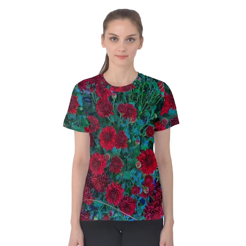 Red Mums Women's Cotton Tee Graphic T-Shirt Round Neck Polyester