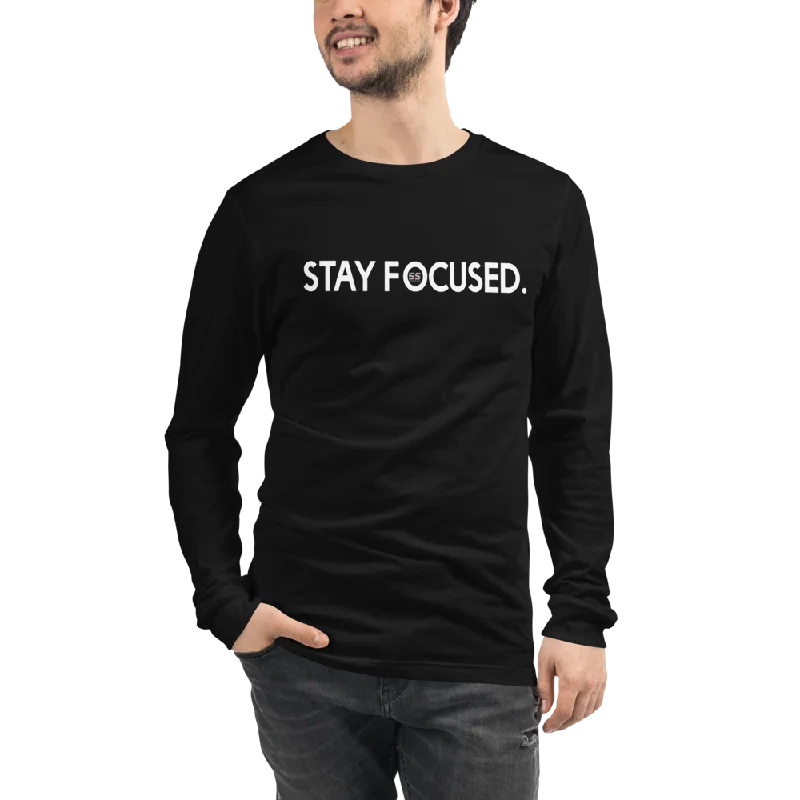 "Stay Focused" Unisex Long Sleeve Tee | Bella + Canvas (White Logo) Jersey Fabric Tulle Fabric Batik Fabric