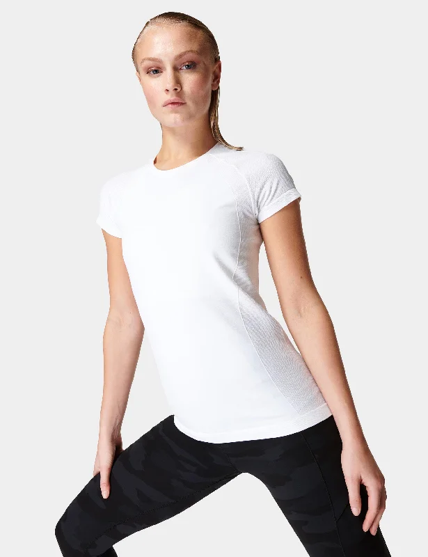 Athlete Seamless Gym T-Shirt - White Mesh Blend Leather Blend Suede Blend