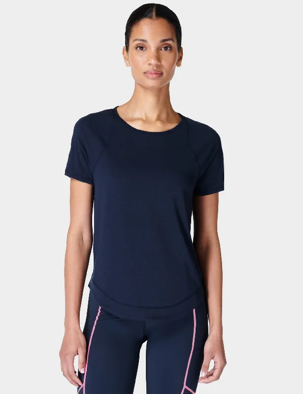 Breathe Easy Running T-Shirt - Navy Blue Cashmere Blend Cotton Blend Poly Blend