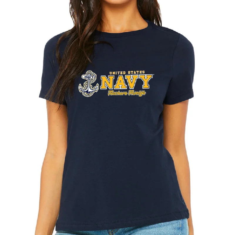 United States Navy Ladies Anchors Aweigh T-Shirt Terry Blend Velvet Blend Canvas Blend