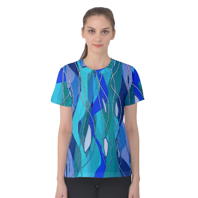 Wavy Blue Women's Cotton Tee Elasticated Padded Insulated