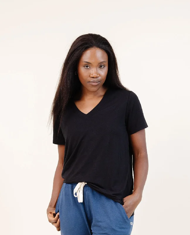 Women's Essential Tee in Ink Denim Fabric Leather Fabric Suede Fabric