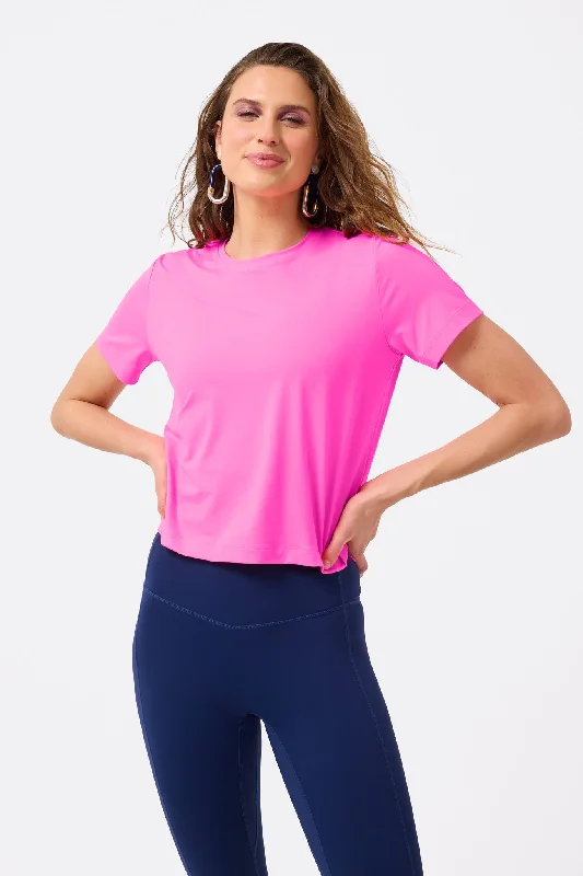 Workit Crop Tee in Barbie Girl Pink Solid Color Striped Floral