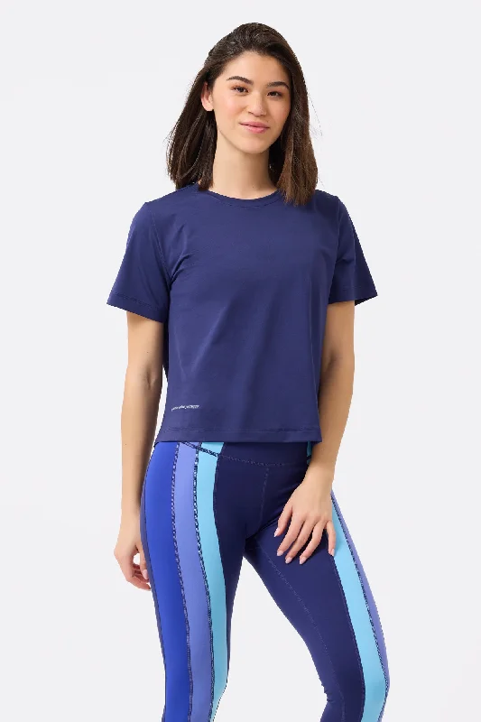 Workit Crop Tee in Navy Nylon Fabric Polyester Fabric Spandex Fabric