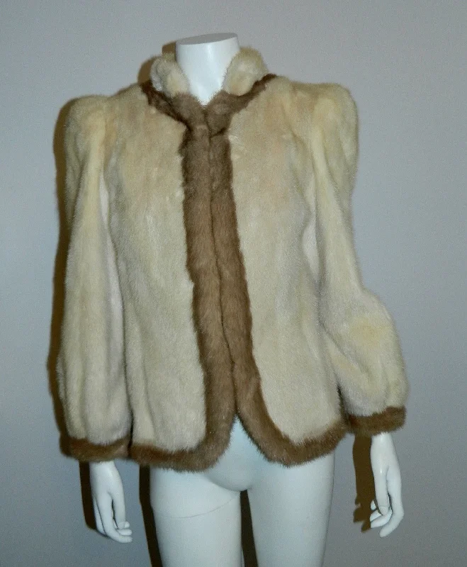 1970s mink jacket / vintage short coat pearl mink Palomino trim XS - S Wool Fabric Cashmere Fabric Tweed Fabric