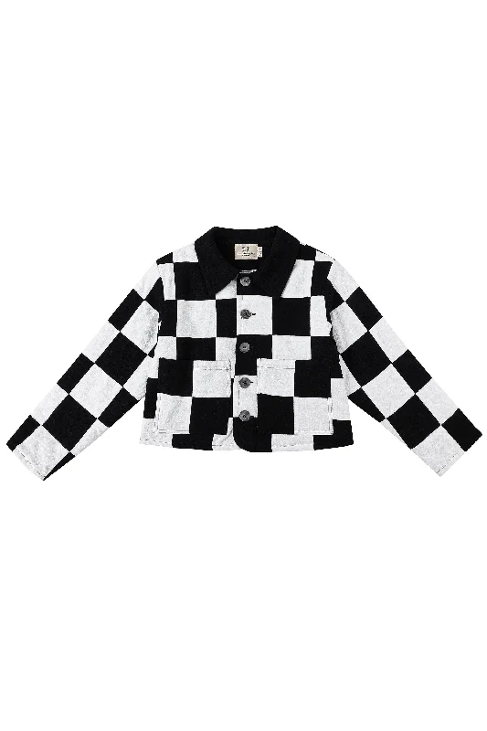 Chessboard Quilted Crop Scrap Patch Jacket Fitted Jacket Loose Jacket Oversized Jacket