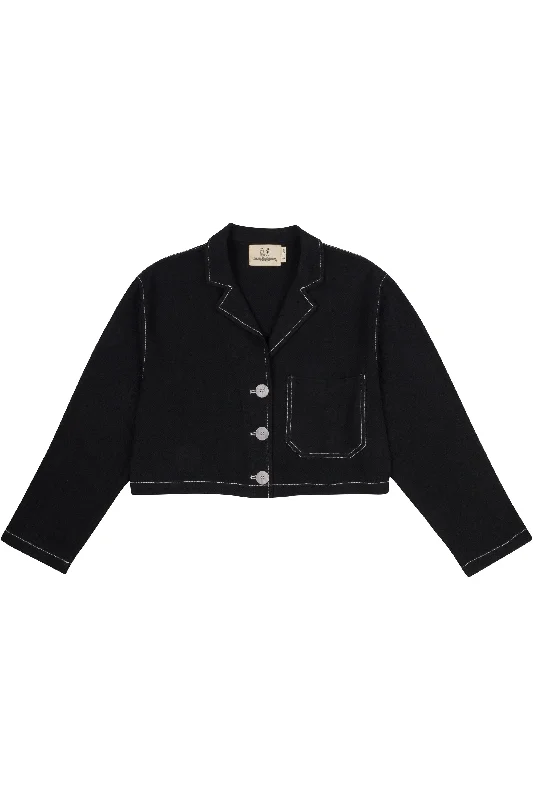 End of the World Black Crop Linen Jacket V-Neck Jacket Boat Neck Jacket Square Neck Jacket