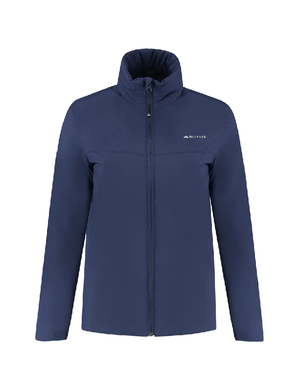 All weather Mid-layer Jacket Dark Blue | Women Tiered Jacket Buttoned Jacket Zippered Jacket