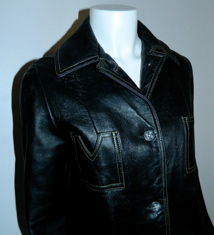 MOD vintage 1960s black leather jacket - contrast stitch S / M Tailored Jacket Straight Jacket A-Line Jacket