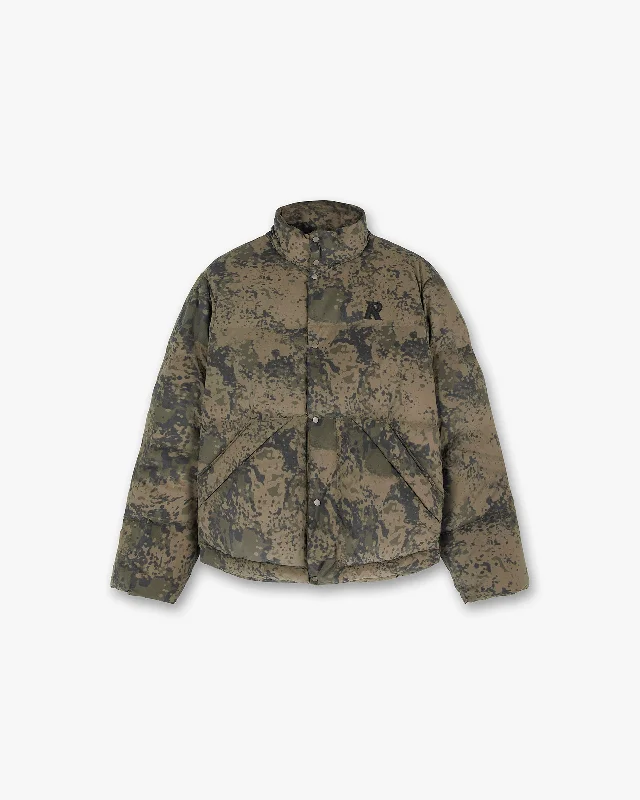 Puffer Jacket - Camo Hooded Jacket Caped Jacket Shawl Collar Jacket