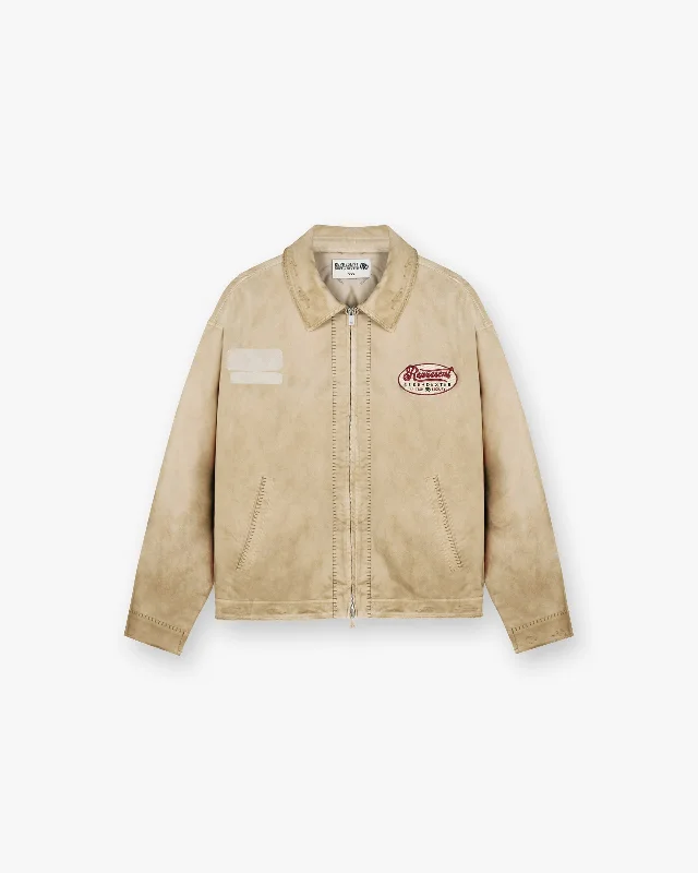 Represent X Duke + Dexter Multi Patch Carpenter Jacket - Sand Snapped Jacket Toggled Jacket Drawstring Jacket