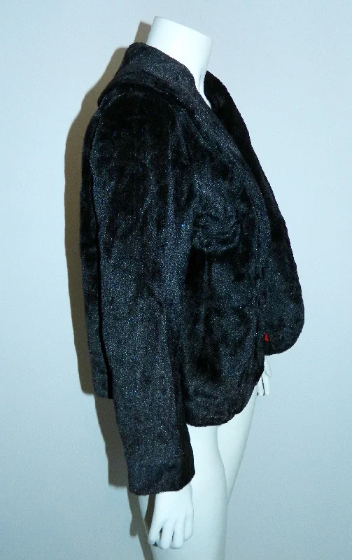 vintage 1950s faux fur jacket black velvet LUREX twinkle evening coat S Corduroy Jacket Velvet Jacket Brocade Jacket