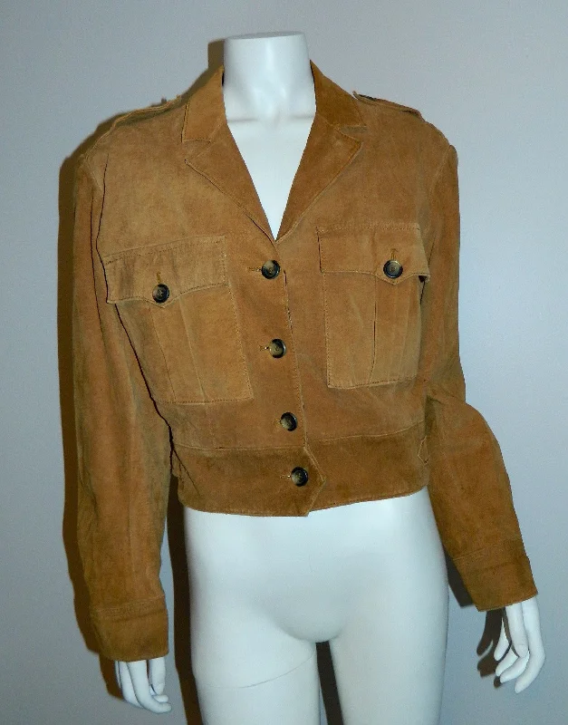 vintage 1980s rust suede jacket BANANA REPUBLIC Safari cropped leather blazer M - L Cardigan Sweater Pullover