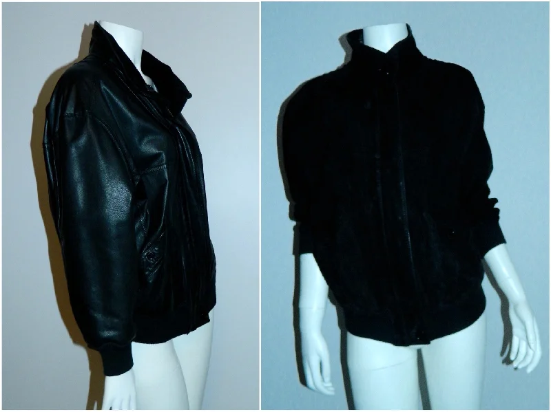 vintage black BALLY leather bomber jacket / lamb leather reversible nubuck suede EU 4 Denim Jacket Leather Jacket Suede Jacket