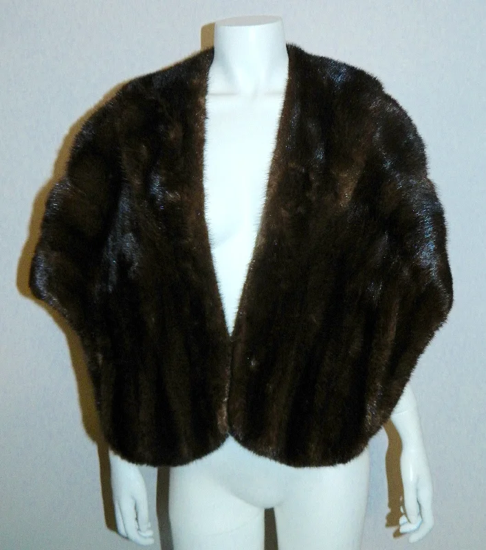 vintage mink stole 40s / 50s Mahogany brown JANDEL curved capelet jacket OS Quilted Jacket Puffer Jacket Insulated Jacket