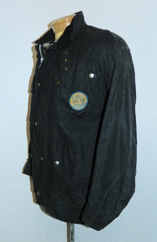 vintage waxed cotton field jacket black canvas EUROWEAR England oiled coat M Fleece Jacket Down Jacket Parka