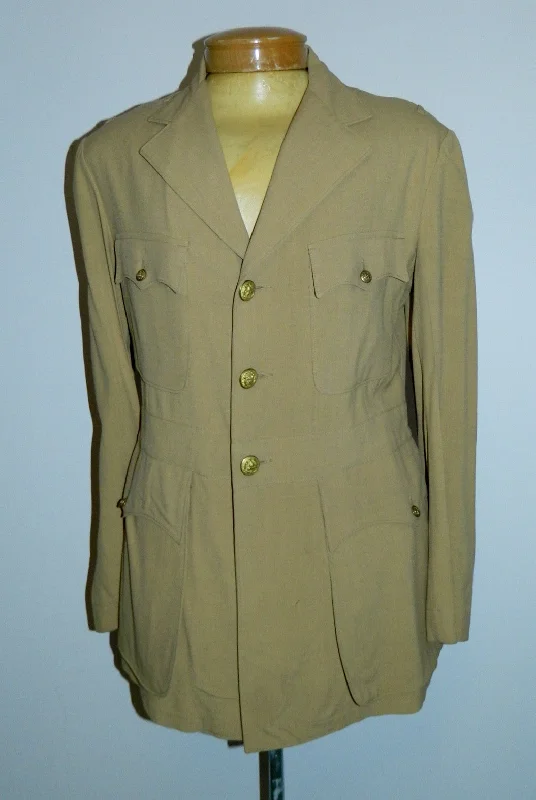 vintage WWII 1940s US Navy tan / khaki wool Summer jacket 3 button blazer tunic Striped Jacket Polka Dot Jacket Floral Jacket