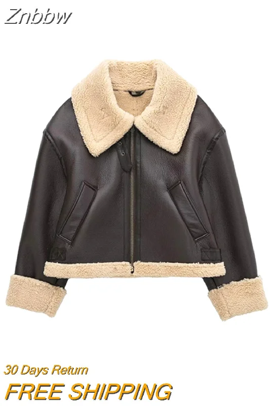 Znbbw Winter 2023 Women Jacket Coats Faux Shearling Sheepskin Coat Retro Motorcycle Jacket Fleece Woman Jackets Outerwear Tops Knit Jacket Woven Jacket Fleece Jacket