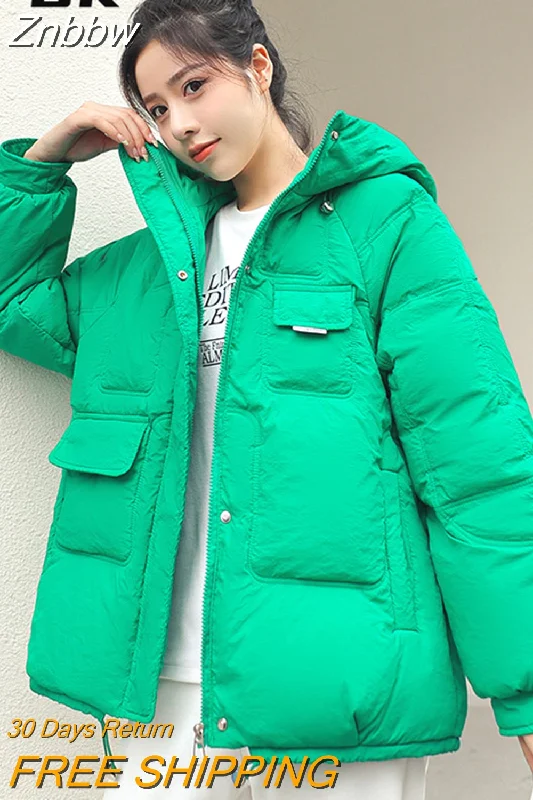 Znbbw Women Down Jacket 2023 Hit Winter New Thick Warm Cotton Down Padded Jacket Casual Sweety Solid Color Hooded Coat Jackets Outwear Cotton Jacket Linen Jacket Terry Jacket