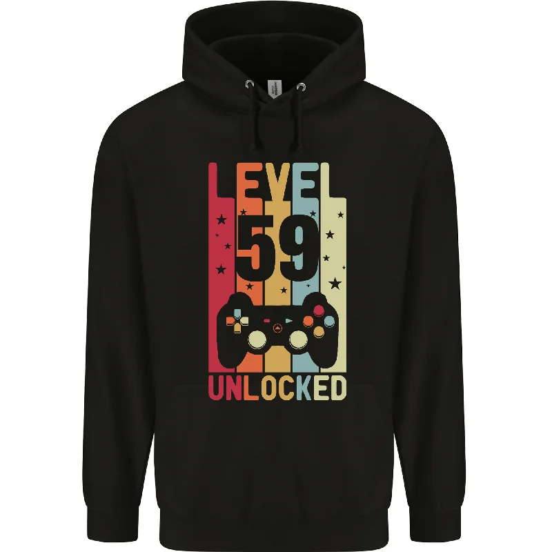 59th Birthday 59 Year Old Level Up Gaming Mens 80% Cotton Hoodie Hoodie with Hem Elastic Stretchable Comfortable