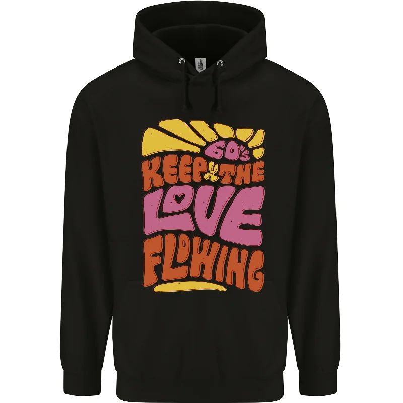 60s Keep the Love Flowing Funny Hippy Peace Mens 80% Cotton Hoodie Hoodie with Metallic Shiny Futuristic