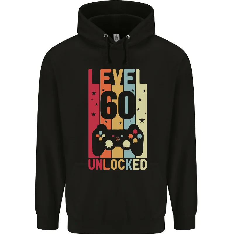 60th Birthday 60 Year Old Level Up Gaming Mens 80% Cotton Hoodie Hoodie with Batwing Sleeves Loose Dramatic