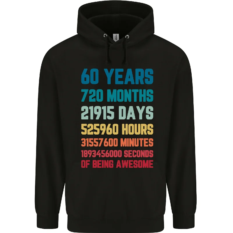 60th Birthday 60 Year Old Mens 80% Cotton Hoodie Hoodie with Hem Fringe Bohemian Relaxed