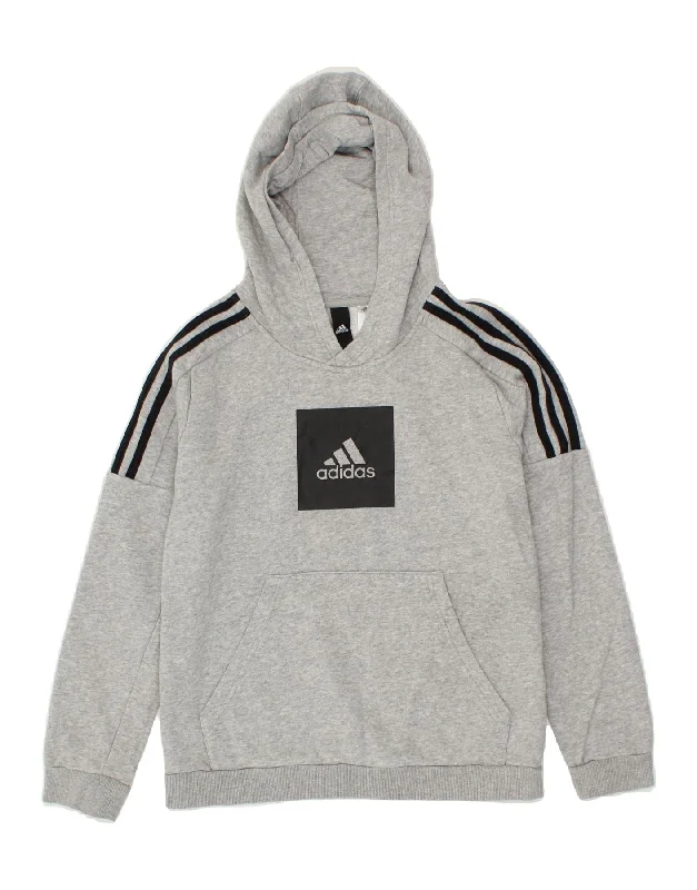 ADIDAS Boys Graphic Hoodie Jumper 11-12 Years Grey Cotton Hoodie with Elastic Waist Stretchable Comfortable