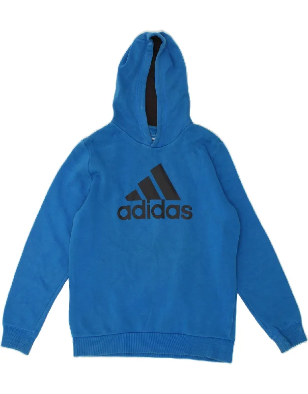 ADIDAS Boys Graphic Hoodie Jumper 13-14 Years Blue Cotton Oversized Hoodie Comfort Casual