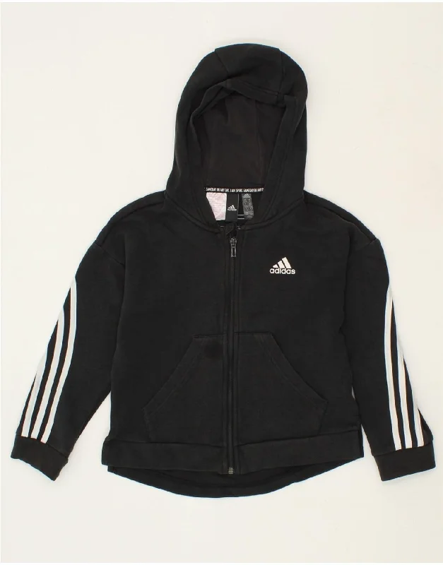 ADIDAS Boys Zip Hoodie Sweater 9-10 Years Black Cotton Hoodie with Batwing Sleeves Loose Dramatic