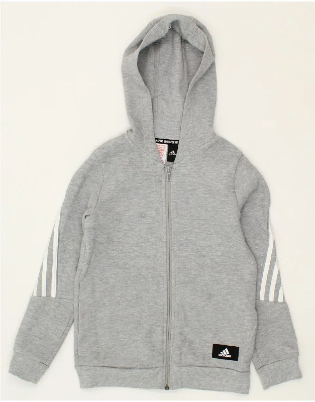 ADIDAS Boys Zip Hoodie Sweater 9-10 Years Grey Cotton Hoodie with Longline Fit Extended Stylish