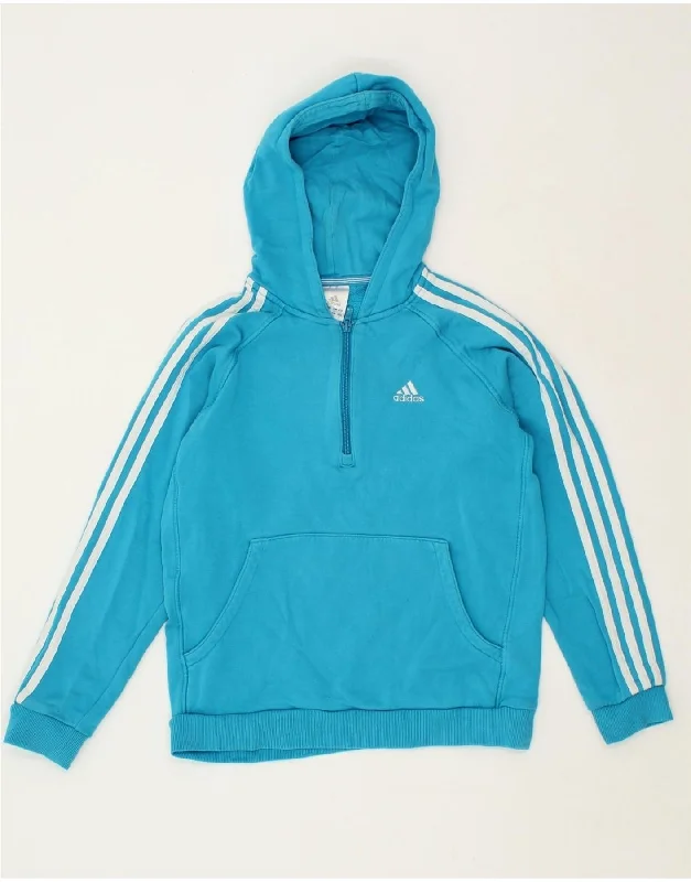 ADIDAS Boys Zip Neck Hoodie Jumper 11-12 Years Blue Cotton Hoodie with Turtle Neck Cozy Winter