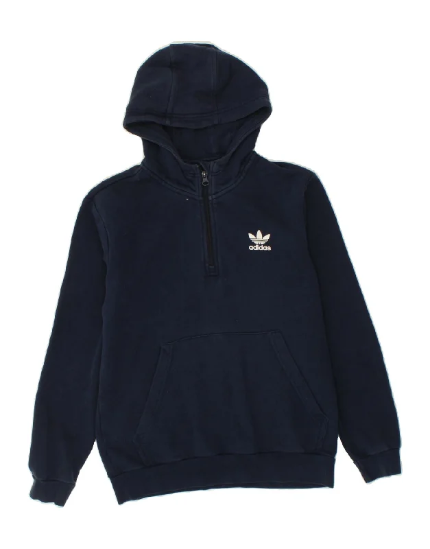 ADIDAS Boys Zip Neck Hoodie Jumper 13-14 Years Navy Blue Cotton Hoodie with Gradient Ombre Colorful