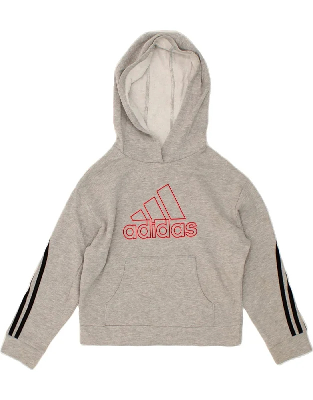 ADIDAS Girls Graphic Hoodie Jumper 10-11 Years Small Grey Cotton Hoodie with Slim Fit Tailored Modern