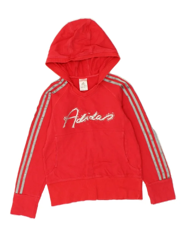 ADIDAS Girls Graphic Hoodie Jumper 11-12 Years Red Cotton Hoodie with V-Neck Classic Versatile