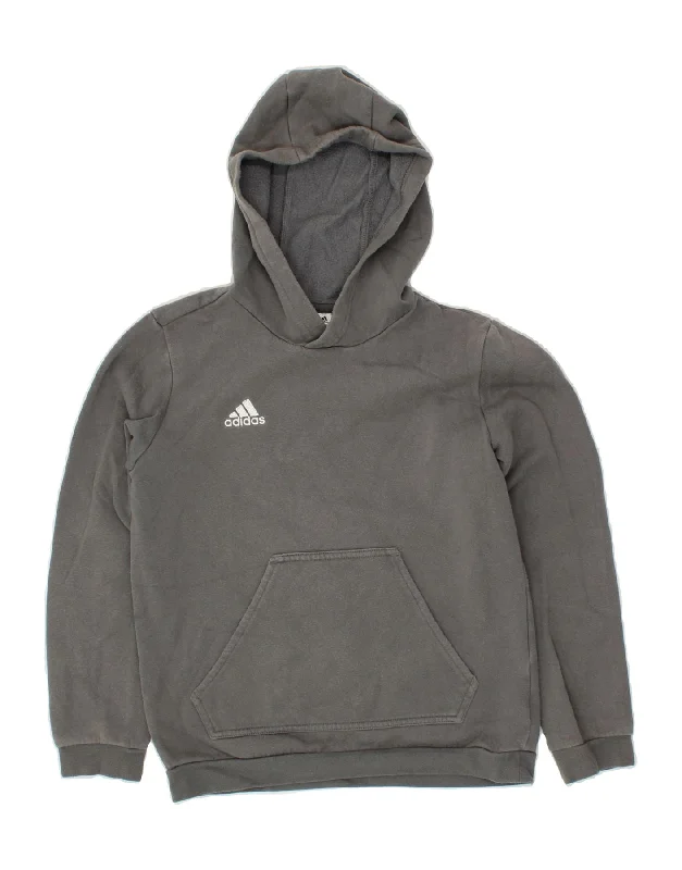 ADIDAS Girls Hoodie Jumper 11-12 Years Grey Cotton Hoodie with Zipper Placket Modern Functional