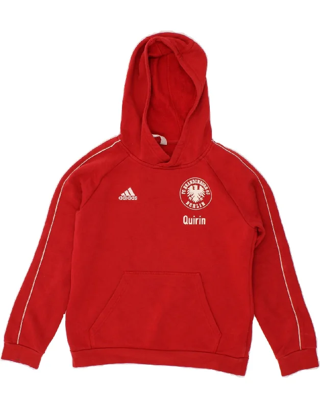 ADIDAS Girls Hoodie Jumper 11-12 Years Red Cotton Hoodie with Applique Textured Unique