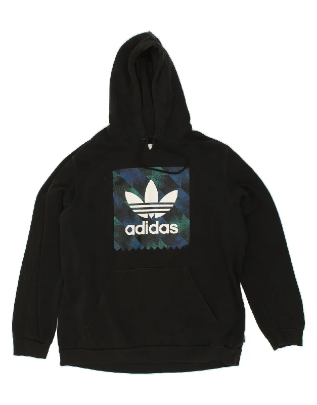 ADIDAS Mens Graphic Hoodie Jumper XL Black Cotton Hoodie with High Neck Warm Protective