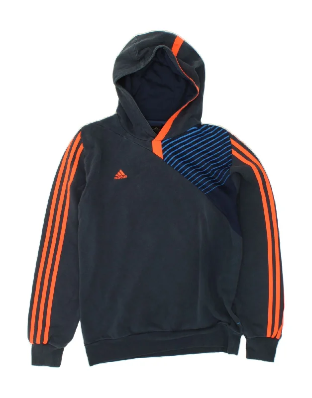 ADIDAS Mens Hoodie Jumper Medium Navy Blue Striped Cotton Hoodie with Oversized Fit Loose Comfortable