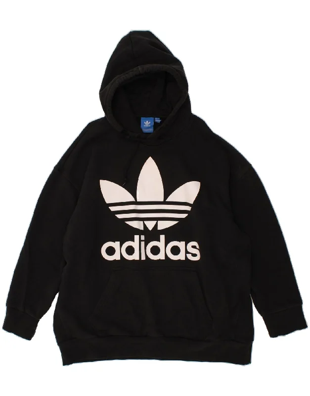 ADIDAS Mens Loose Fit Graphic Hoodie Jumper XL Black Cotton Hoodie with Back Slit Movement Comfort