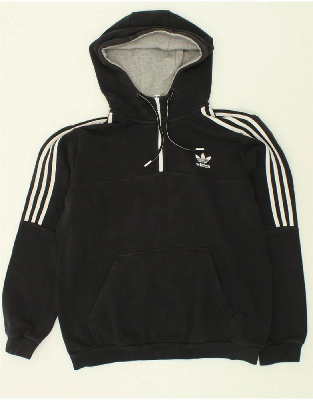 ADIDAS Mens Zip Neck Hoodie Jumper Large Black Cotton Hoodie with Gradient Ombre Colorful