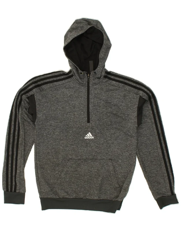 ADIDAS Mens Zip Neck Hoodie Jumper XS Grey Flecked Polyester Hoodie with Turtle Neck Cozy Winter