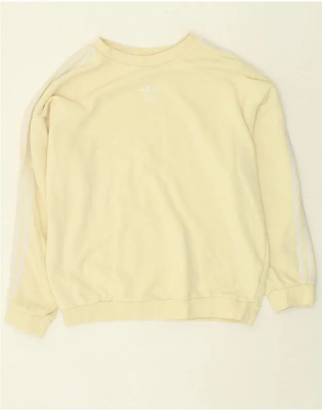 ADIDAS Womens Sweatshirt Jumper UK 12 Medium Yellow Cotton Hoodie with Button Classic Timeless