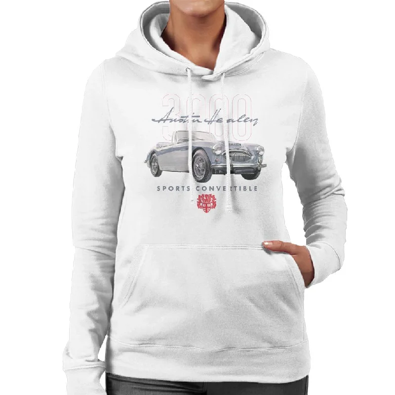 Austin Healey 3000 Convertible British Motor Heritage Women's Hooded Sweatshirt Hoodie with Raw Hem Edgy Unfinished