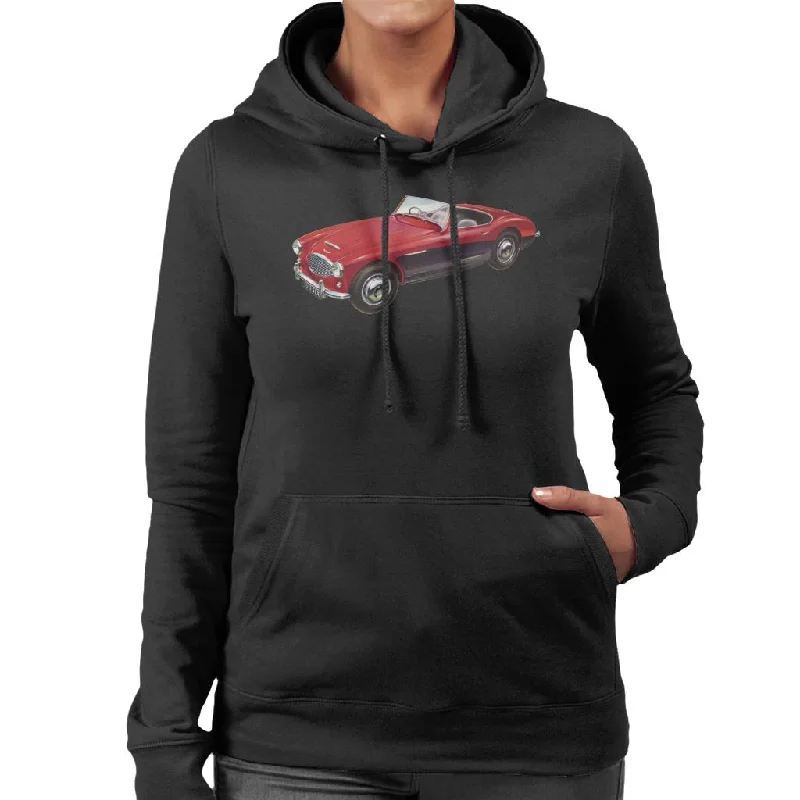 Austin Healey 3000 Mark II Red British Motor Heritage Women's Hooded Sweatshirt Hoodie with Hem Ribbing Snug Secure