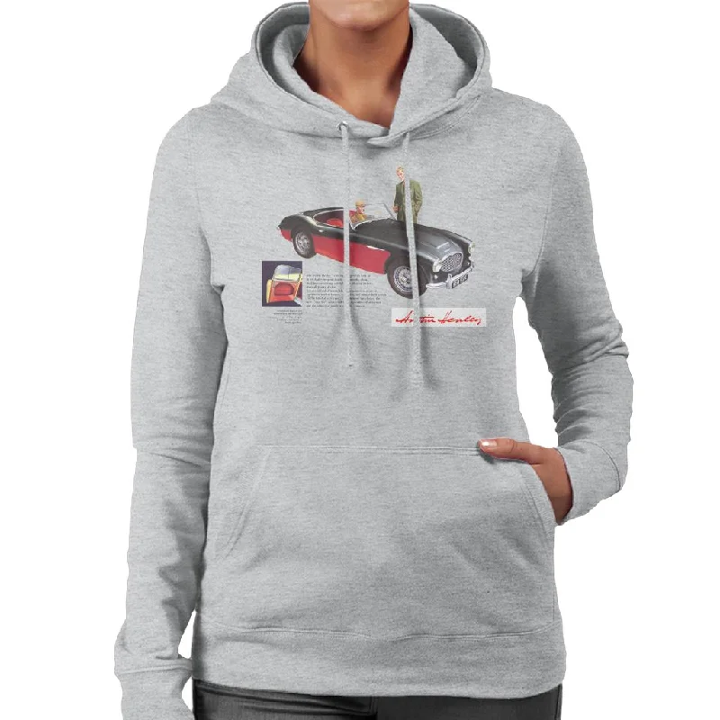 Austin Healey Black 100 Six British Motor Heritage Women's Hooded Sweatshirt Hoodie with Neon Bright Vibrant