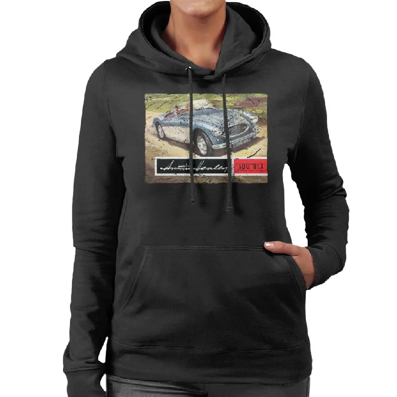 Austin Healey Country Road British Motor Heritage Women's Hooded Sweatshirt Hoodie with Hem Contrast Bold Stylish