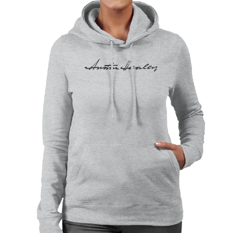 Austin Healey Handwriting Logo British Motor Heritage Women's Hooded Sweatshirt Hoodie with Back Slit Movement Comfort