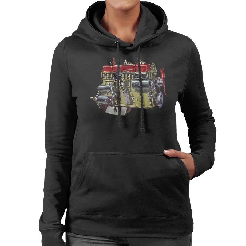 Austin Healey Side View Of Engine British Motor Heritage Women's Hooded Sweatshirt Hoodie with Hidden Zipper Minimalist Clean